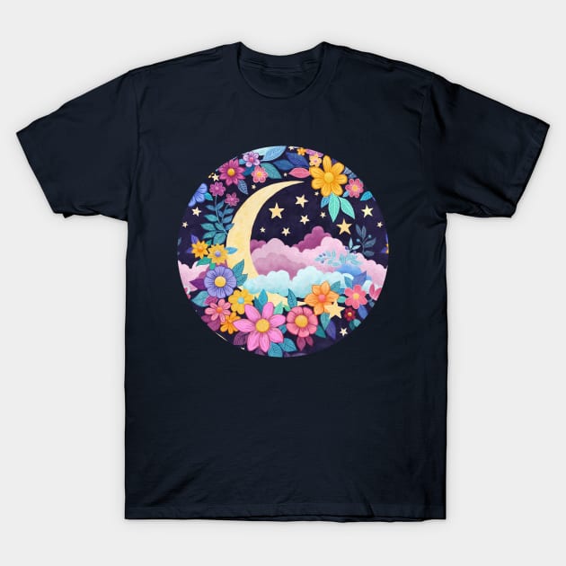 Whimsical Moon Floral T-Shirt by micklyn